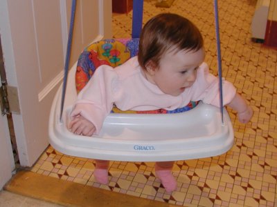 Lea gets her exercise in the Johnny jump-up